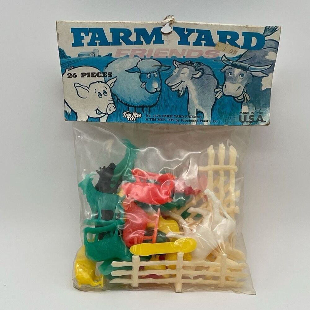 Vintage NWT TIMEE TOY Farm Yard Friends 26 Pieces Multicolor Plastic Animals‎